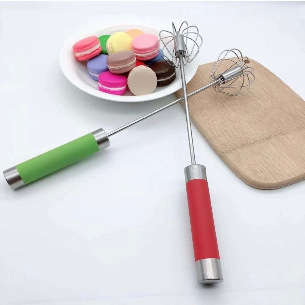 Set Of 2 Stainless Steel  Balloon Semi-automatic Whisk Mixer Egg Milk Beater
